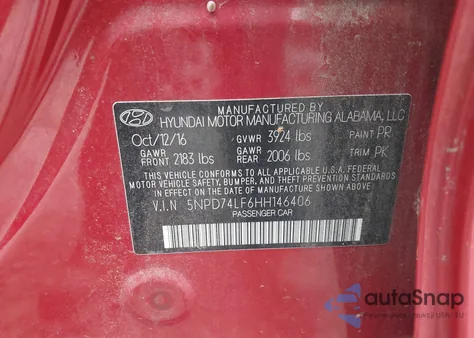 2017 Hyundai Elantra Se from USA, damaged, VIN 5NPD74LF6HH146406